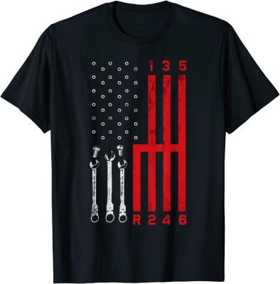 Car Mechanic Shifting Gear American Flag Drag Racer Gift T-Shirt cosie  Tees Discount Cotton Mens T Shirts