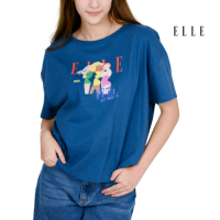 ELLE Boutique เสื้อยืดสตรีคอปาด ทรงครอป สกรีนลาย ELLE LIMITED EDITIONS W3K560