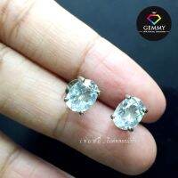 พลอยแท้100% Gemmy :ต่างหูพลอยขาว ไวท์โทพาส (white topaz) สวยไฟดีระยิบ (ลดล้างสต็อก)