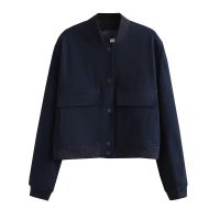 Dark Blue Cropped Jacket Women Long Sleeves Big Pockets Jacket Chic Lady High Street Casual Coats Top Female 2023 New