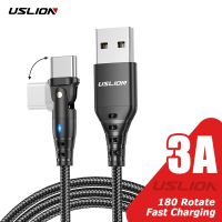 USLION 3A USB Cable Fast Charging Type C Data Cord For Xiaomi 13 12 Pro Samsung POCO Huawei 180 Rotate Elbow Wire For Game