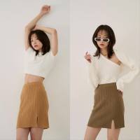 nbfashionstore -  mindy mini skirt กระโปรงผ่าข้างผ้านุ่มฟู เกาหลีเกาใจ