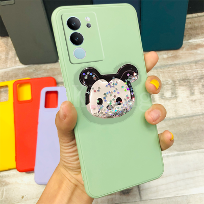 เคสโทรศัพท์สำหรับ VIVO V29 5G เคส Vivo V29ผิวสัมผัสนิ่ม TPU เคสมือถือ VIVOV29 2023ปลอกซิลิโคนสีเรียบง่ายพร้อมที่ถือรูปการ์ตูนน่ารัก