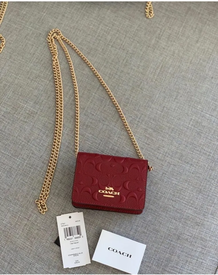 Coach Mini Wallet On A Chain In Signature C7361 Leather - Wine