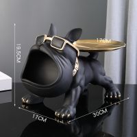Black New Cool Dog Statue With Tray Storage Box Big Mouth French Bulldog Sculpture Resin Ornaments Animal Figurines Home Decor Gifts