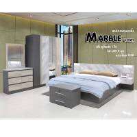 1deelert ชุดห้องนอน 5 ฟุต / 6 ฟุต รุ่น Marble Collection 2021 (เตียง+ตู้เสื้อผ้า160cm+โต๊ะแป้ง100cm) - ลายหินอ่อน