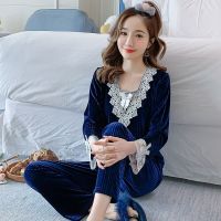 Women Pijimas Gold Velvet 5XL Women Sexy Lace Robe Pajamas Sleepwear Kit Soft Nightwear