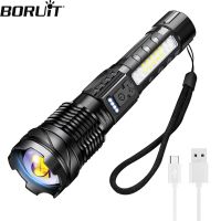 Boruit ไฟฉาย NM1 30W LED พลังงานสูงแสง2600Mah ประเภท-C ไฟฉายชาร์จได้ซูมเมเบิลไฟฉายกันน้ำโคมไฟสำหรับออกล่าตั้งแคมป์