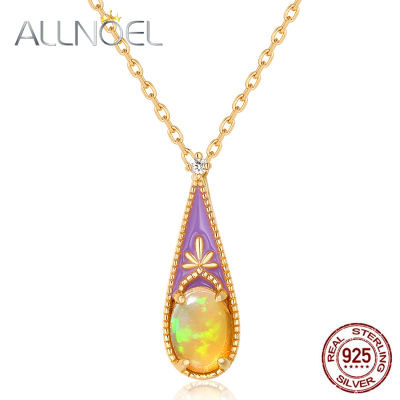 ALLNOEL Real Opal Pendant Necklace For Women Victorian 925 Sterling Silver Enamel Gold Teardrop Natural Gemstone Fine Jewelry