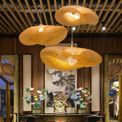 โคมไฟระย้าไม้ไผ่สานศิลปะจากไม้ไผ่โคมไฟชาเซนร้านอาหารจีนโคมไฟ B &amp; B โคมไฟหวายสไตล์ญี่ปุ่นย้อนยุค