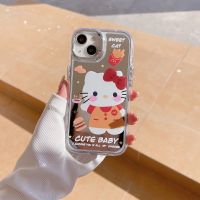 Sanrio Hello Kitty เคสโทรศัพท์มือถือน่ารักลายการ์ตูนกันกระแทกกระจกเต็มตัวสำหรับ iPhone 15 Pro Max เคสโทรศัพท์นิ่มสำหรับ iPhone 14 Pro Max เคสกันกระแทกเคสสำหรับ Apple 13 12 11เคสห่อหุ้ม