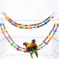 〖Love pets〗 Birds Pets Parrots Ladders Climbing Toy Hanging Colorful Balls with Natural Wood Birds Use Swings To Exercise and Climb Ladders