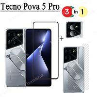 ฟิล์มกันรอยแบบเต็มกระจกเทมเปอร์ Tecno Pova 5 Pro สำหรับ Tecno Pova 4 Pro Neo 3 2 Spark Go 2023 10 Pro 10C 3 In 1ปกป้องหน้าจอแก้วเลนส์กล้องถ่ายรูป