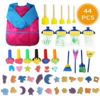 44pcs Sponge Painting Brushes Kit Mini DIY Painting Kits Early Learning Kids Paint Set Roller Sponge Brush Child Apron Play Gift