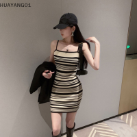 HUAYANG01 [2023 new HOT FASHION] lazlook ชุดเดรสสั้นถักแขนกุดชุดเดรสบอดี้คอนเซ็กซี่สายเดี่ยวแนววินเทจ