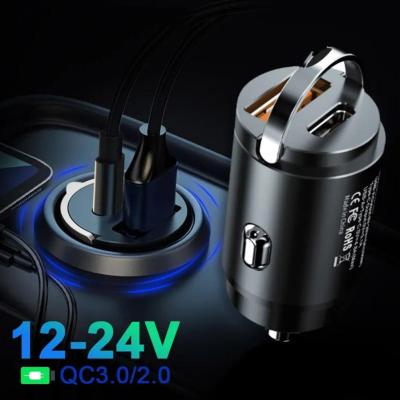 100W Car Charger Mini Dual Usb Type-c Pd Car Phone Fast Charge Adapter Pull Ring Hidden Charger N1C7