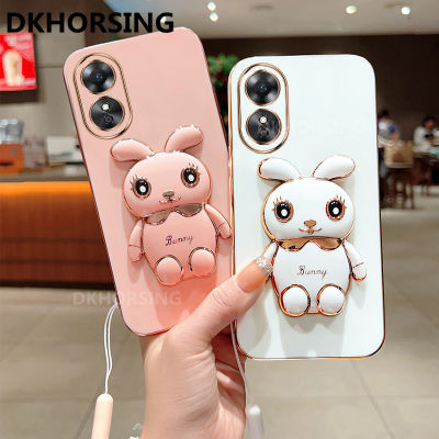 DKHORSING เคสโทรศัพท์แบบนิ่มชุบแฟชั่น OPPOA78 5G เคสที่ยึดตั้งกันกระแทกกระต่ายน่ารักเคส OPPO A78 2023กล้องเคสมีสายคล้องมือหลัง