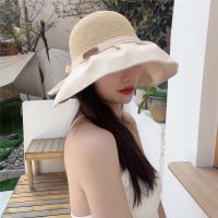 【CC】 Bow Hat Women  39;s Hollow Anti-UV Cap Outdoor Female Wide Brim Floppy Panama Caps