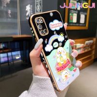 Jjlingji เคสสำหรับ OPPO A92 OPPO A52 OPPO A72 4G เคสลายเป็ดน่ารักใหม่กรอบสี่เหลี่ยมพื้นผิวชุบซิลิกาเจลนิ่มกันกระแทกเคสมือถือฝาครอบป้องกันเลนส์กล้องถ่ายรูป