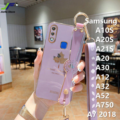 JieFie Maple Leaf สำหรับ Samsung A13 / A12 / A32 / A52 / A22 / A72 / A10S / A20 / A20S / A30 / A30S / A50 / A50S สายรัดข้อมือสไตล์หรูหราชุบโครเมี่ยม Soft TPU กรณี + ฟรีเชือกเส้นเล็ก