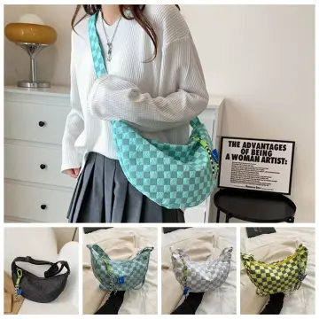  Plaid Crossbody Bag Fashion Half Moon Women Messenger