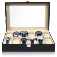 6/10/12 Grids Leather Watch Box Display Case Holder Black Storage Box Glass Jewelry Organizer for Men amp; Women Best Gift Box
