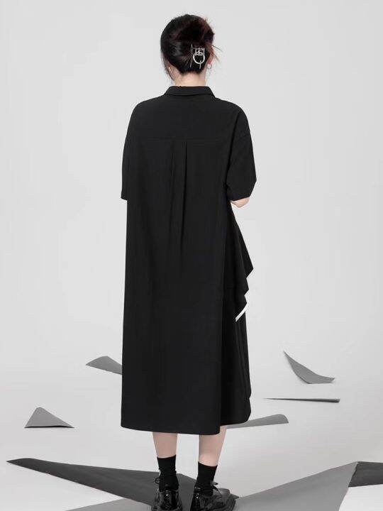 xitao-dress-casual-women-false-two-pieces-shirt-dress