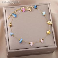 Stainless Steel Natural Resin Stone Anklets for Women Enamel Round Leg Chain Anklets Bracelet Summer Beach Foot Jewelry Gift