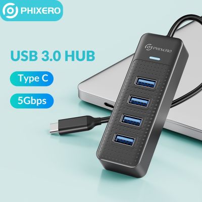 PHIXERO 4พอร์ต USB 3.0ฮับความเร็วสูงประเภท C Splitter 5Gbps อุปกรณ์เสริมสำหรับคอมพิวเตอร์พีซีอะแดปเตอร์ฮับ USB หลายพอร์ตสำหรับแล็ปท็อป Feona