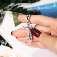 Luxury 14k WHITE GOLD Exquisite Bible Jesus Cross Pendant Necklace for Women Men Crucifix Charm Simulated Diamond Jewelry