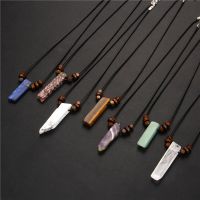 Fashion Irregular Geometry Shape Crystal Natural Stone Pendant Necklaces Black Rope Chain For Women Men Party Jewelry Gift