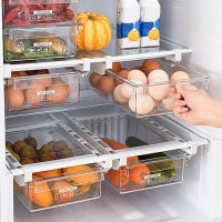 Plastic Clear Fridge Organizer Slide Under Shelf Drawer Box Rack Holder Refrigerator Drawer Kitchen Fruit Food Storage Box