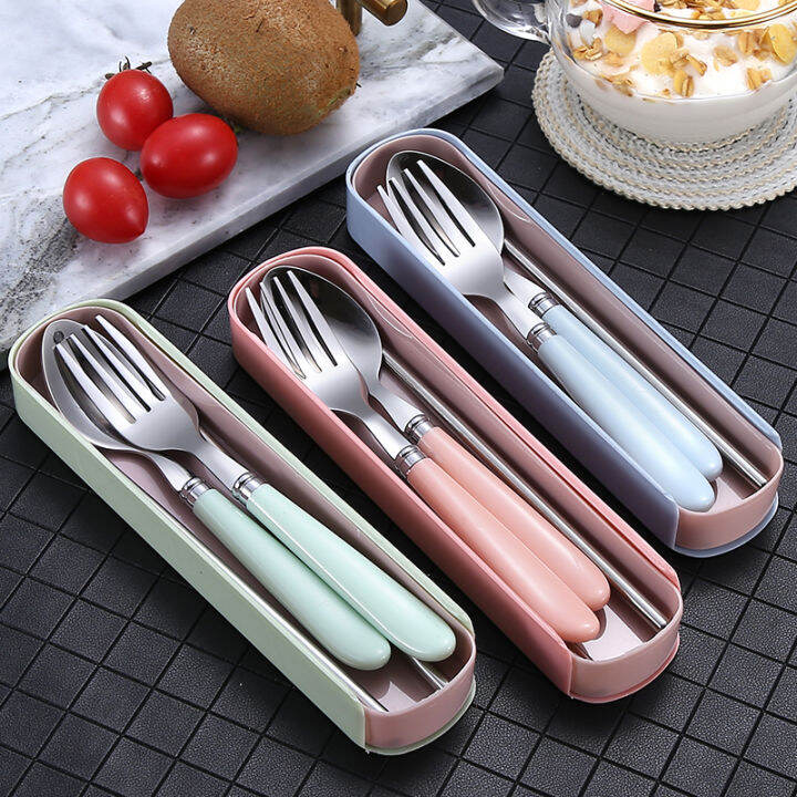 3Pcs Travel Utensils Portable Stainless Steel Silverware Flatware Set ...