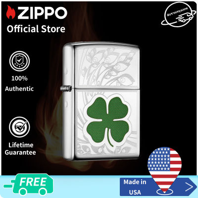 Zippo Clover High Polish Design Chrome Windproof Pocket Lighter 24699 ( Lighter without Fuel Inside)การออกแบบโปแลนด์สูงโคลเวอร์（ไฟแช็กไม่มีเชื้อเพลิงภายใน）