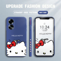 เคสโทรศัพท์สำหรับ OPPO A18 A38น่ารักคิตตี้สีขาวการ์ตูน Kity Cat กรณีโทรศัพท์ดีไซน์ด้านข้างขอบสี่เหลี่ยมรูปแบบของเหลวปลอกซิลิโคนคลุมทั้งหมดเคสป้องกันกล้อง