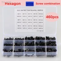 460pcs M3/4/5 black high-strength countersunk hexagon socket screw with nut combination set