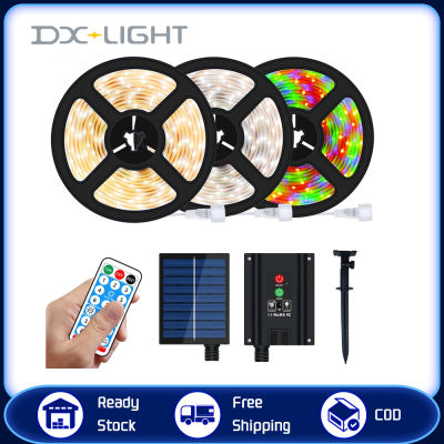 DX-LIGHT แถบไฟกลางแจ้งพลังงานแสงอาทิตย์ไฟแถบไฟ LED 5ม. 10ม. 8โหมดไฟคริสต์มาสสีสันสดใสเส้นสายไฟกันน้ำ IP67ไฟประดับนอกบ้านสำหรับการตกแต่งสวนมาลัยถนนพลังงานแสงอาทิตย์