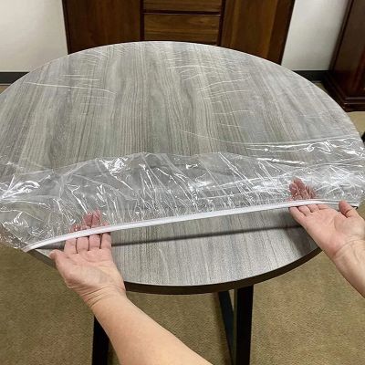 [ใหม่2023] พีวีซีทรงกลมผ้าคลุมผ้าคลุมโต๊ะไวนิลติดป้องกันผ้าปูโต๊ะตารางโปร่งใสผ้าคลุมโต๊ะขอบยางยืด