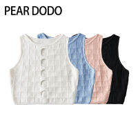 PEAR DODO กระดานหมากรุกแบบเกาหลีกลวงเสื้อกล้ามสายรัดสั้นถักสำหรับผู้หญิง