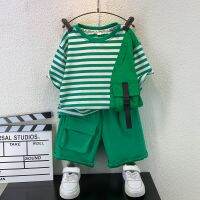 [COD] Boys cool and handsome summer suit 2022 new foreign style baby clothes childrens short-sleeved two-piece