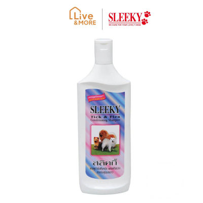 Sleeky สลิคกี้ แชมพูกำจัดเห็บหมัดผสมครีมนวด สำหรับสุนัขขนยาว 350 มล.