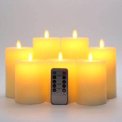 Flat Top Flameless Candles with Remote and Timer, Diameter 7.5cm