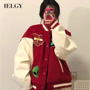 IELGY women's autumn and winter loose korean style fleece thick baseball  jacket