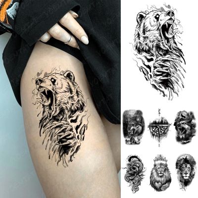 Waterproof Temporary Tattoo Sticker Beast Mighty Animal Bear Wolf Lion Compass Tattoos Body Art Arm Forearm Fake Tatoo Men Women