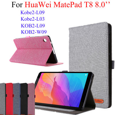 ซองหนัง PU ลายผ้าสำหรับ Huawei MatePad T8 8.0 Kobe2-L09 Kobe2-L03 KOB2-L09 KOB2-W09ที่วางฝาครอบพร้อมช่องเสียบการ์ด