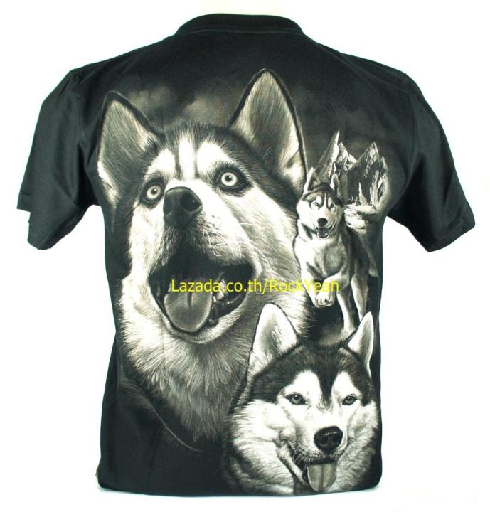 เสื้อลาย-หน้าสุนัข-ไซบีเรียน-ฮัสกี้-siberian-husky-dog-และลูก-ไซส์ยุโรป-เสื้อยืดสีดำ-สกรีนจมแน่น-หน้าหลัง-rca206-2-3วันได้รับของ