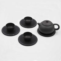 6PCS Placemats Coaster Round Pad Cup Coffee Tea Holder Drink Easy Marble Hot PU Leather