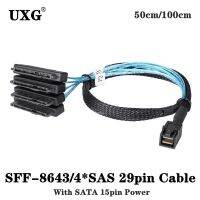 ▬❏ SFF-8643 to SFF-8482 Cable Internal HD Mini SAS SFF8643 Host to 4x29Pin SFF8482 Target Adapter Cord with SATA 15Pin Power0.5m1m