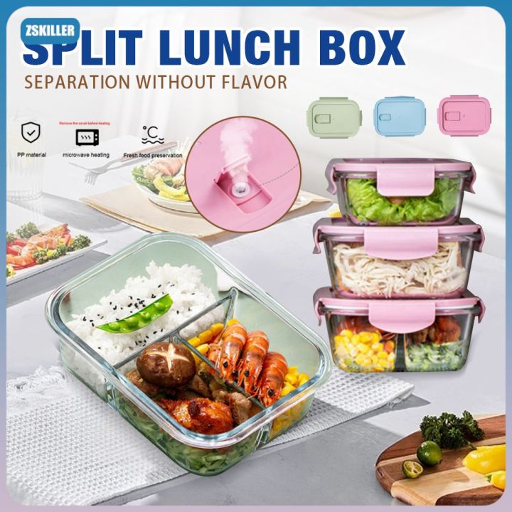 Local shipped】Zskiller Microwave Oven Lunch Box For kids/Adult Partition  Glass Bowl With Cover Refrigerator Fresh-Keeping Box Office Worker Thermal  Insulation Fruit Lunch Box With Cover