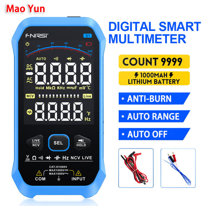 Fnirsi S1 Digital Multimeter 9999 Counts Smart Auto Range Anti Burn 1000v Ac Dc Voltage 